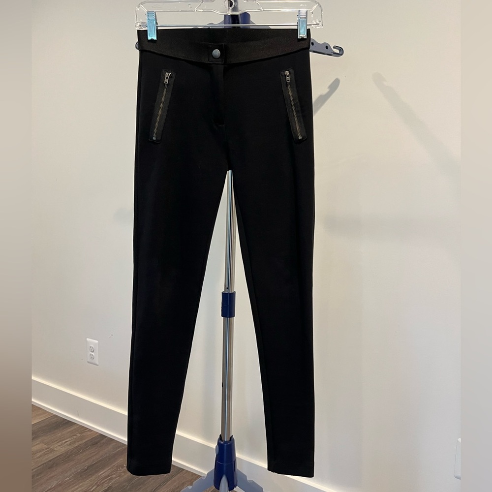 Stylish Black Stretch Pants with Zipper and snap Details